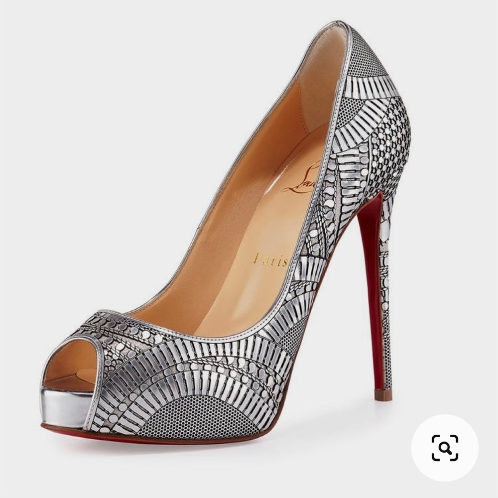 Christian Louboutin Silver Suellena Laser Cut Peep Toe Pump